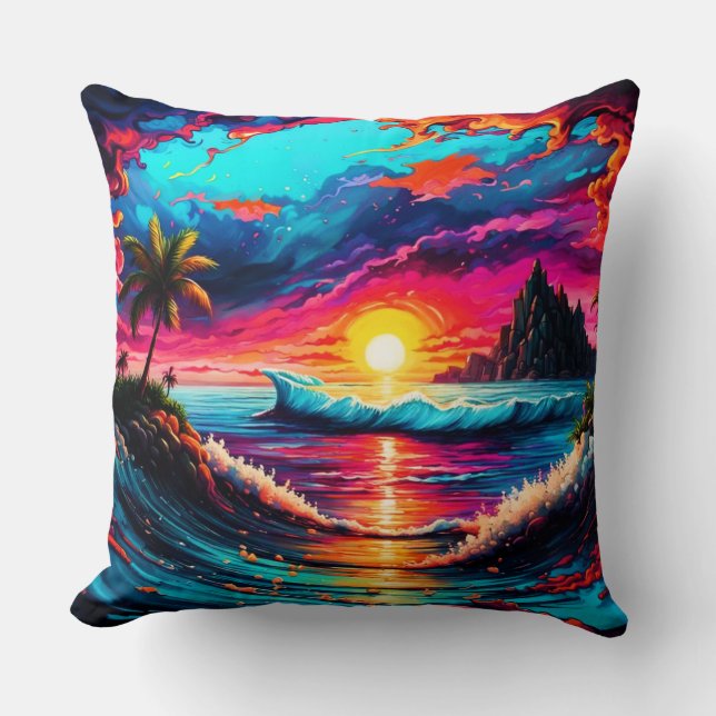 Fantasy Tropical Sunset Throw Pillow (Front)
