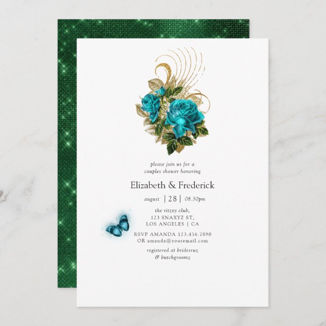 Fantasy Turquoise and Gold Couples Shower Invitation (Front/Back)