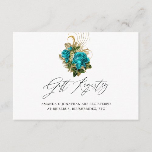 Fantasy Turquoise and Gold Wedding Gift Registry Enclosure Card