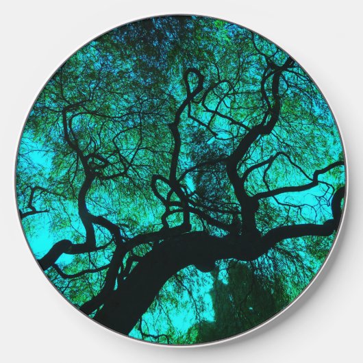 Fantasy Turquoise Tree Silhouette Wireless Charger (Front)