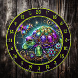 Fantasy Turtle Butterfly Rustic Lodge Decor Dart Board<br><div class="desc">Perfect for a man cave or rustic lodge, this captivating artwork features a vibrant turtle and butterfly in a cosmic garden. The turtle’s ornate shell gleams with purple and green hues, while the butterfly’s wings shimmer in teal and gold. Golden floral designs and glowing stars add to the magical atmosphere,...</div>