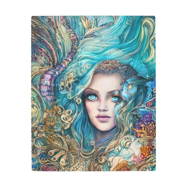 Fantasy Underwater Goddess Abstract Artwork Metal Print (Front)