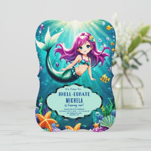 Fantasy Underwater Magical Mermaid Theme Birthday Invitation