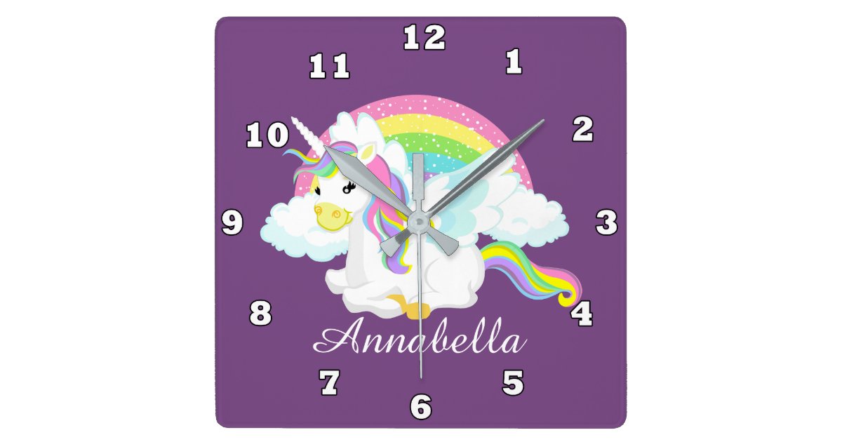 Fantasy Unicorn Add Name Girls Room Decor Clock Zazzle Com