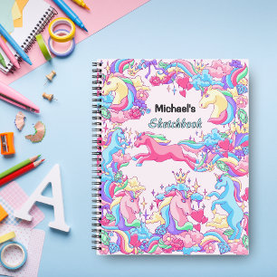 Fantasy Unicorn Cloud Kids Sketchbook Your Name Notebook