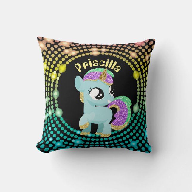 Fantasy unicorn customizable girls room pillow (Front)