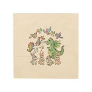 Fantasy Unicorn & Dragon Wood Art