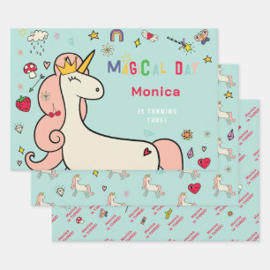 Fantasy unicorn kids birthday wrapping paper sheets