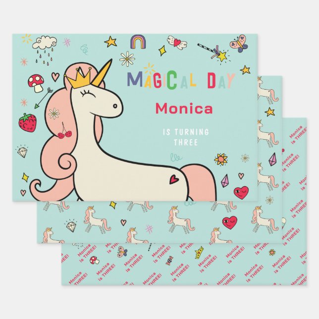 Fantasy unicorn kids birthday wrapping paper sheets (Set)