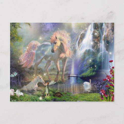 Fantasy Unicorn Mom and Baby Postcard