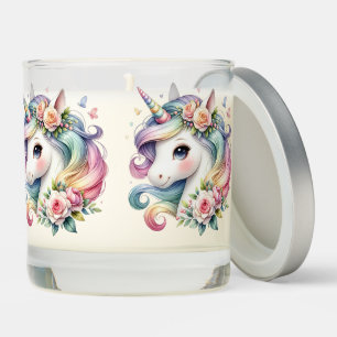 Fantasy Unicorn Pastel Flowers Scented Candle