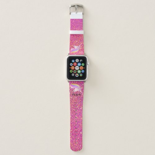 Fantasy Unicorn Pink Gold Glitter Personalized Apple Watch Band