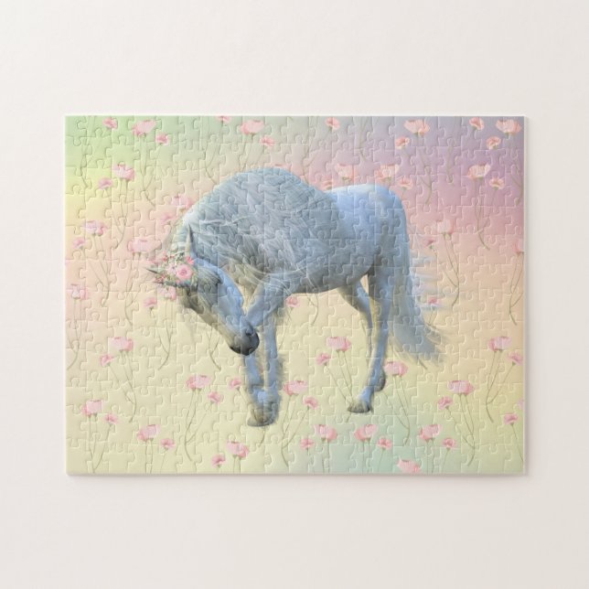 Fantasy Unicorn Pretty Rainbow Floral Jigsaw Puzzle (Horizontal)