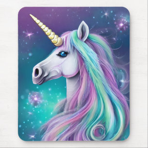 Fantasy Unicorn with Blue and Pink Hair Mouse Pad
