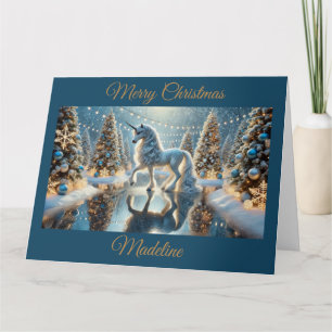 Fantasy Unicorn with Shimmering Christmas Trees Card
