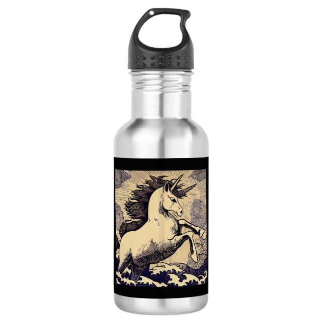 Fantasy Unicorn - Woodcut 1 Stainless Steel Water Bottle (Front)