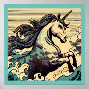 Fantasy Unicorn - Woodcut 3 Poster