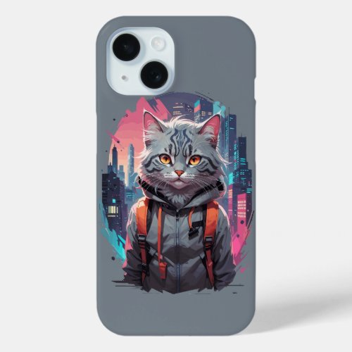 Fantasy Urban Style Cat Design iPhone 15 Case