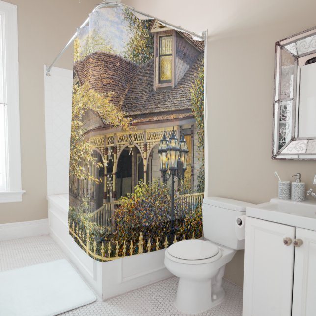 Fantasy Victorian Gingerbread House Shower Curtain (In Situ)