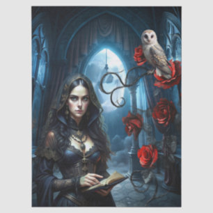 Fantasy Victorian Gothic Woman & White Owl  Tissue Paper