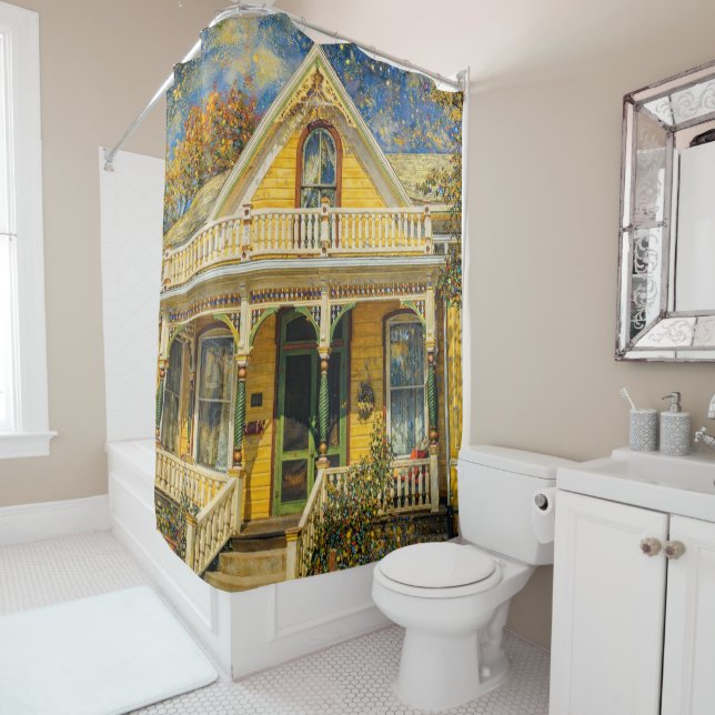 Fantasy Victorian Yellow House Shower Curtain (In Situ)