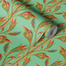 Fantasy vine of gold, red, gree, leaves on jade