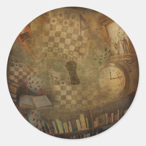 Fantasy Vintage Alice in Wonderland Birthday Party Classic Round Sticker