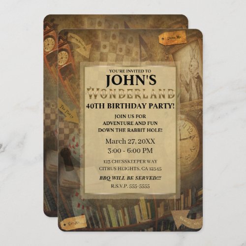 Fantasy Vintage Alice in Wonderland Birthday Party Invitation