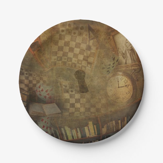 Fantasy Vintage Alice in Wonderland Birthday Party Paper Plates (Front)