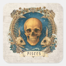 Fantasy Vintage Aquarius Zodiac Sign Unique Skull