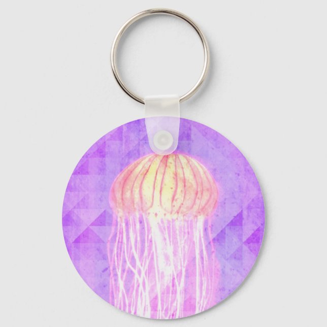 Fantasy Violet Purple Artistic Jellyfish Keychain (Front)
