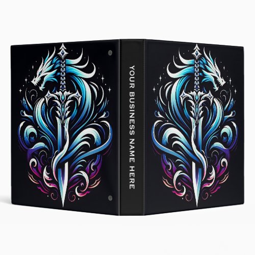 Fantasy Warrior Mystic Dragon Sword Flame 3 Ring Binder