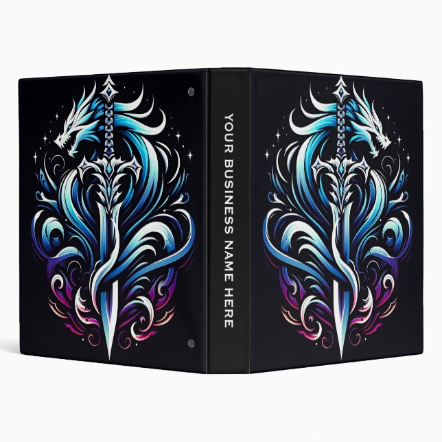 Fantasy Warrior Mystic Dragon Sword Flame 3 Ring Binder (Background)