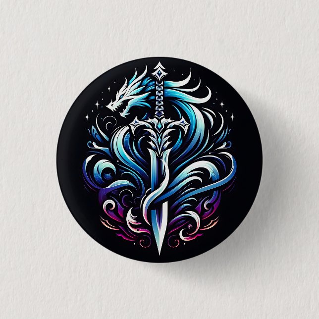 Fantasy Warrior Mystic Dragon Sword Flame Button (Front)