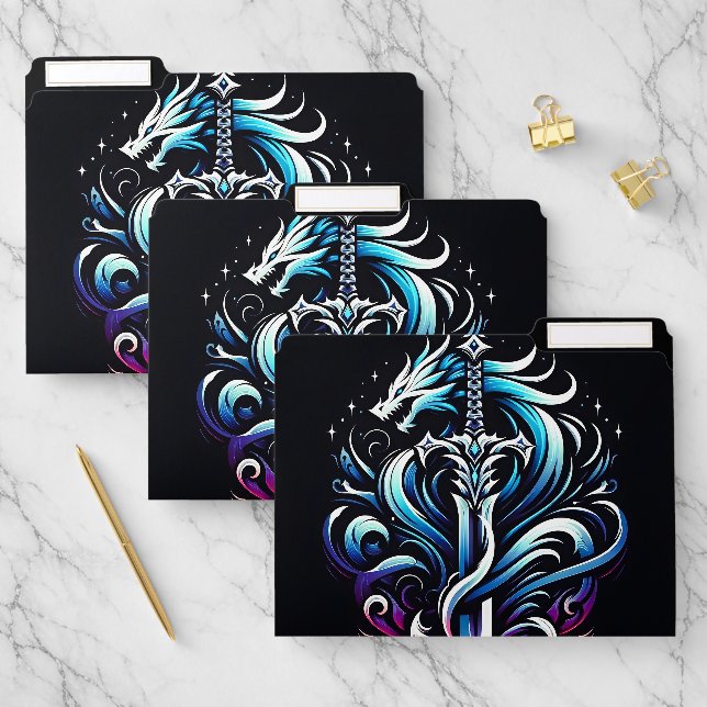 Fantasy Warrior Mystic Dragon Sword Flame File Folder (Set)