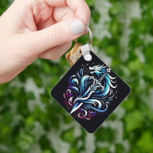 Fantasy Warrior Mystic Dragon Sword Flame Keychain