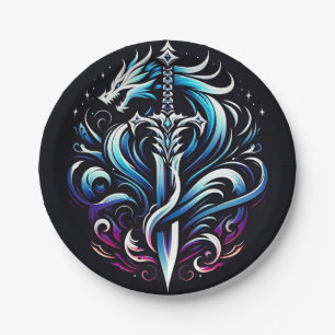 Fantasy Warrior Mystic Dragon Sword Flame Paper Plates