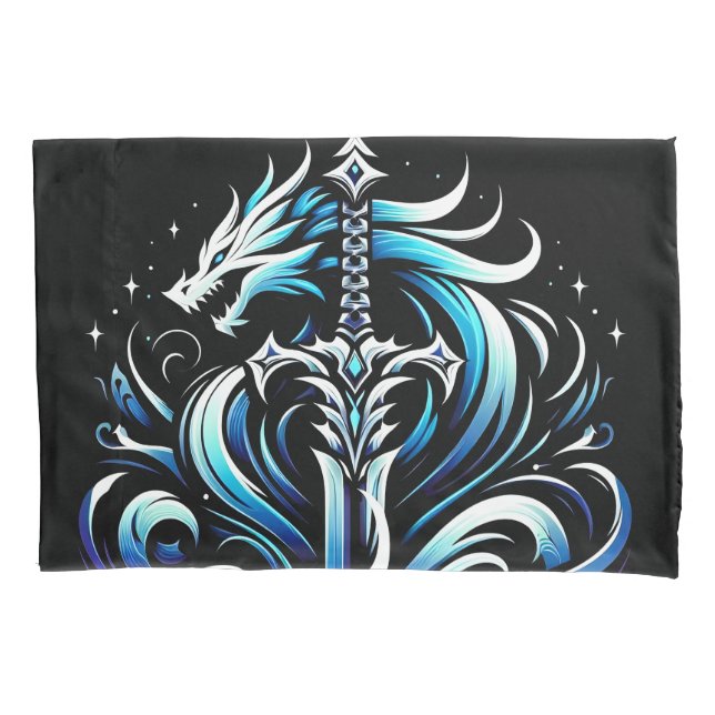 Fantasy Warrior Mystic Dragon Sword Flame Pillow Case (Front)