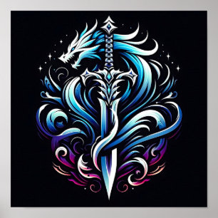 Fantasy Warrior Mystic Dragon Sword Flame Poster