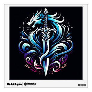 Fantasy Warrior Mystic Dragon Sword Flame Wall Decal