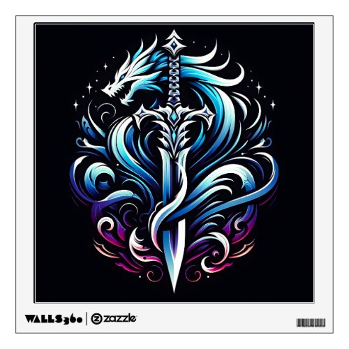 Fantasy Warrior Mystic Dragon Sword Flame Wall Decal