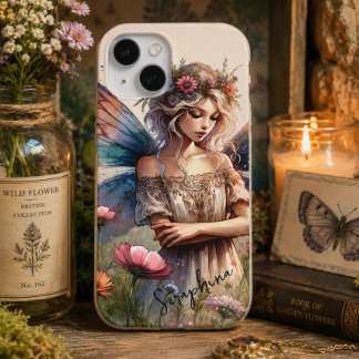 Fantasy Watercolor Fairy with Personalized Name iPhone 15 Case