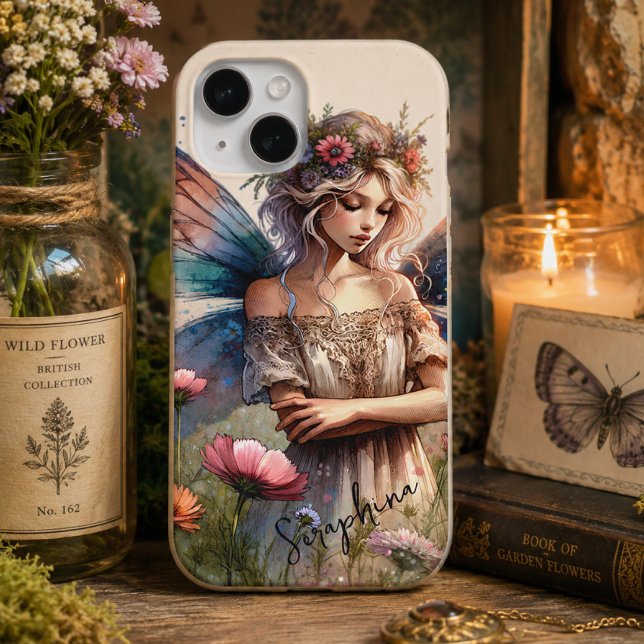 Fantasy Watercolor Fairy with Personalized Name iPhone 15 Case (Creator Uploaded)