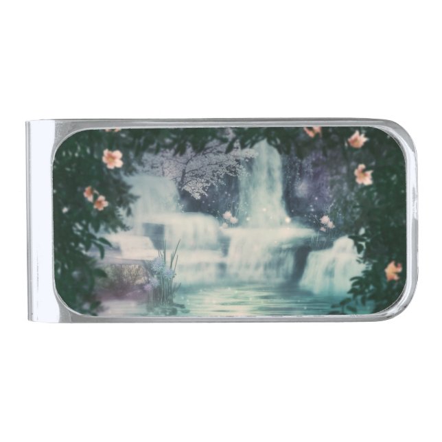 Fantasy Waterfall Cascade Silver Finish Money Clip (Front)