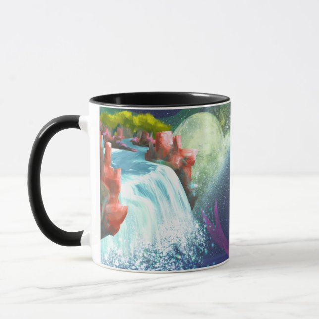 Fantasy Waterfall Landscape Art Coffee Mug (Left)