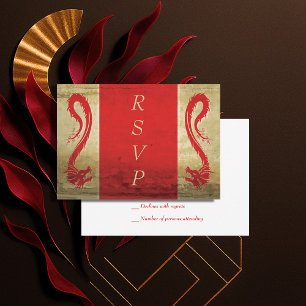 Fantasy Wedding Red and Gold Asian Dragon RSVP Card