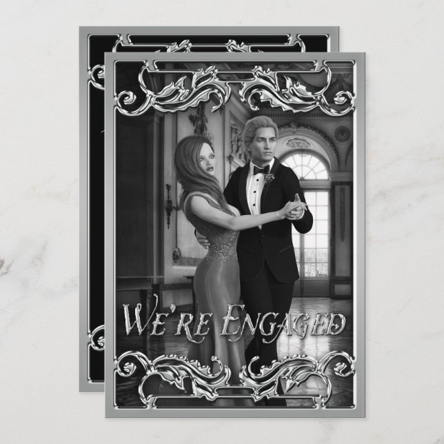 Fantasy Wedding Shiny Silver Classical Engagement Invitation (Front/Back)