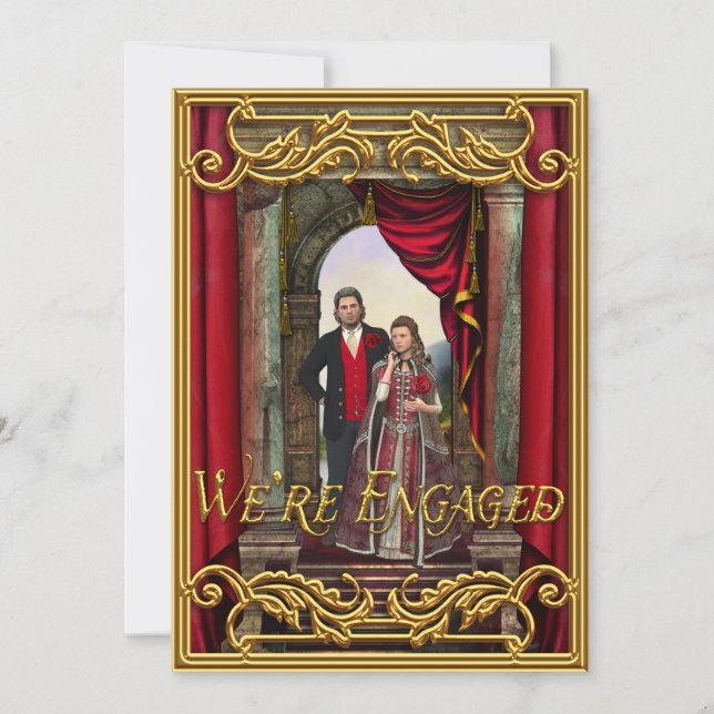 Fantasy Wedding Warm Gold Medieval Engagement Invitation (Front)