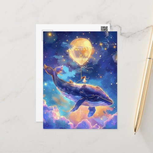 Fantasy Whale Ride in the Sky Postcard