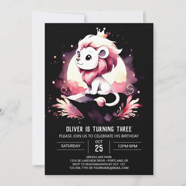 Fantasy Whimsical Lion Birthday Invitation (Front)